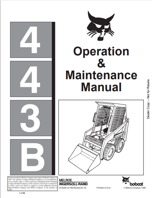 BOBCAT 443B LOADER OPERATION AND MAINTENANCE MANUAL 6722481 PDF