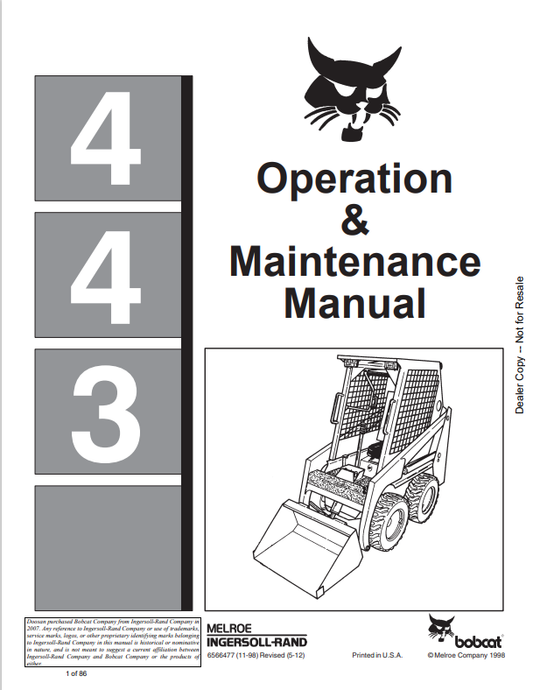 BOBCAT 443 LOADER OPERATION AND MAINTENANCE MANUAL 6566477 PDF
