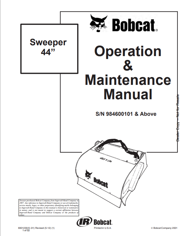 BOBCAT 44 SWEEPER OPERATION AND MAINTENANCE MANUAL 6901230 PDF