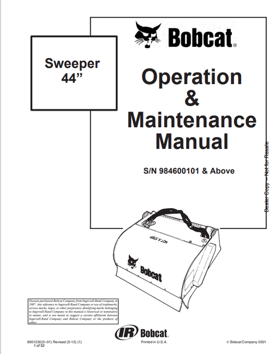 BOBCAT 44 SWEEPER OPERATION AND MAINTENANCE MANUAL 6901230 PDF