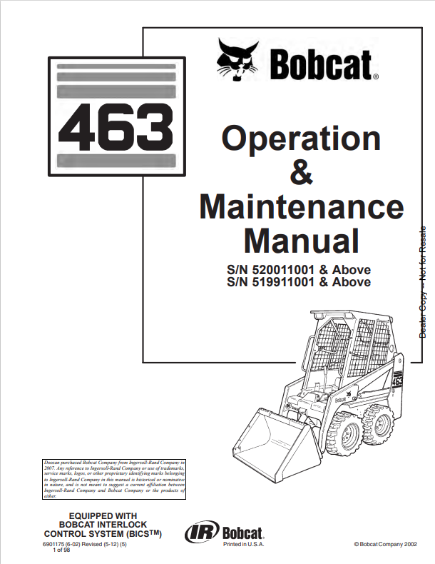 BOBCAT 453 LOADER OPERATION AND MAINTENANCE MANUAL 6901175 PDF