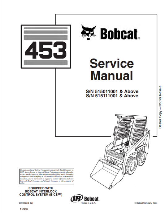 BOBCAT 453 LOADER SERVICE MANUAL 6900363 PDF