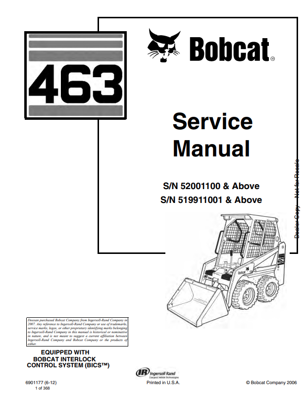 BOBCAT 463 LOADER SERVICE MANUAL 6901177 PDF