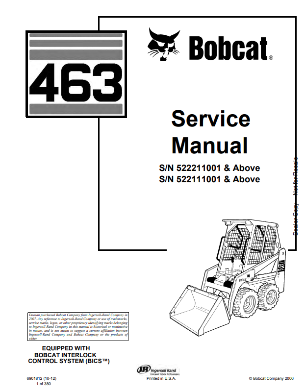 BOBCAT 463 LOADER SERVICE MANUAL 6901812 PDF