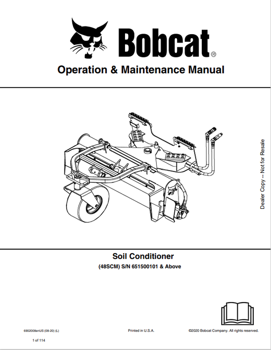BOBCAT 48SCM SOIL CONDITIONER OPERATION AND MAINTENANCE MANUAL 6902008 PDF