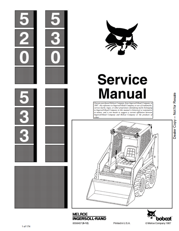 BOBCAT 520, 530, 533 LOADER SERVICE MANUAL 6556407 PDF

