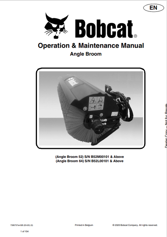 BOBCAT 52, 64 ANGLE BROOM OPERATION AND MAINTENANCE MANUAL 7395757 PDF