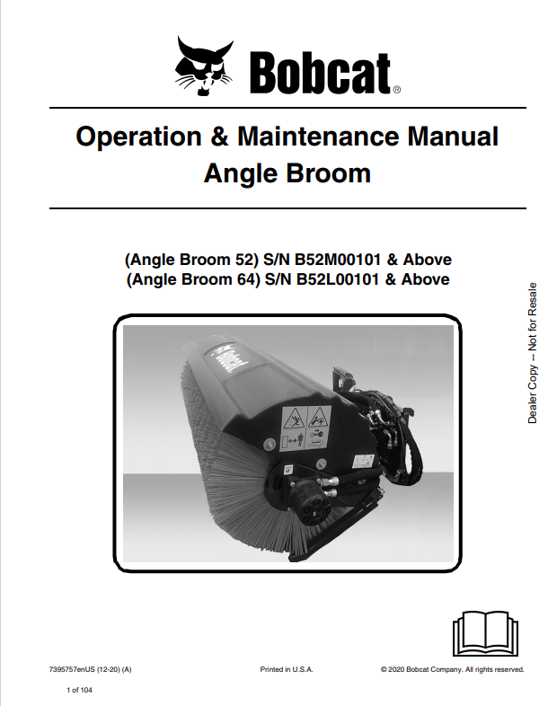 BOBCAT 52, 64 ANGLE BROOM OPERATION AND MAINTENANCE MANUAL 7395757 PDF