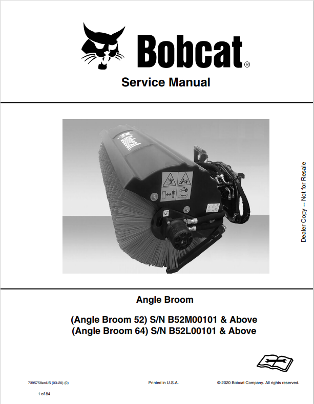 BOBCAT 52, 64 ANGLE BROOM SERVICE MANUAL 7395758 PDF