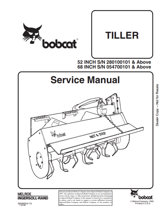 BOBCAT 52, 68 INCH TILLER SERVICE MANUAL 6900893 PDF