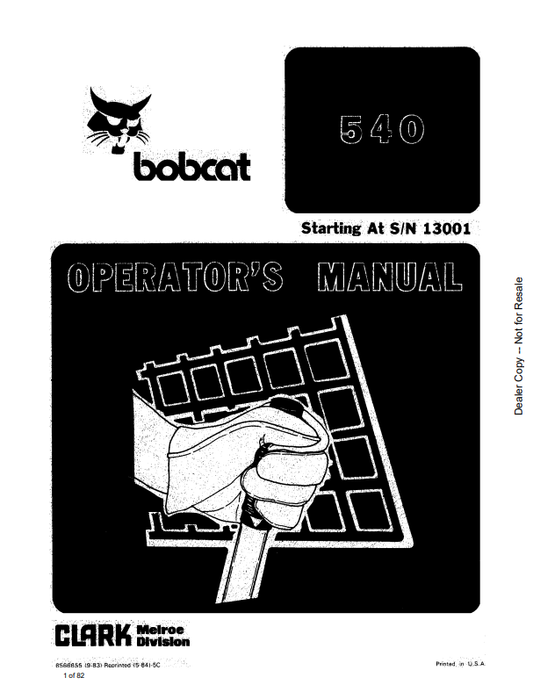 BOBCAT 540 LOADER OPERATOR MANUAL 6566655 PDF