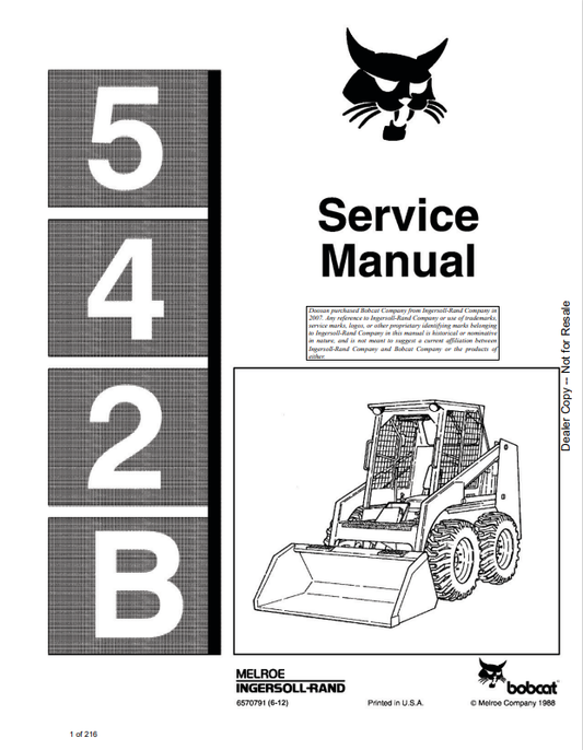 BOBCAT 542B LOADER SERVICE MANUAL 6570791 PDF