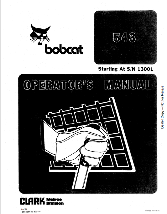 BOBCAT 543 LOADER OPERATOR MANUAL 6566656 PDF