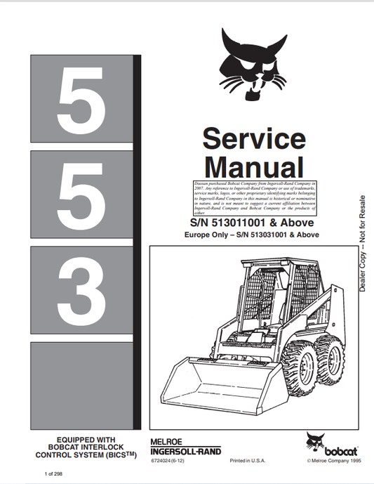 BOBCAT 543 LOADER SERVICE MANUAL 6724024 PDF