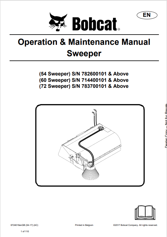 BOBCAT 54, 60, 72 SWEEPER OPERATION AND MAINTENANCE MANUAL 6724016 PDF