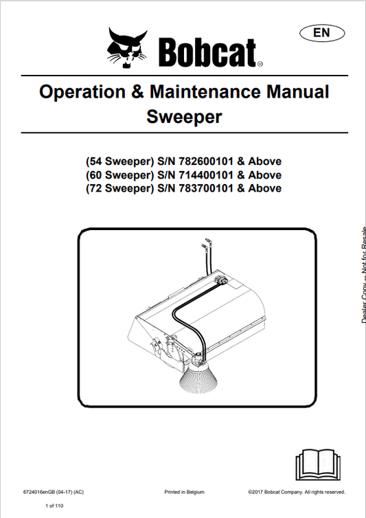 BOBCAT 54, 60, 72 SWEEPER OPERATION AND MAINTENANCE MANUAL 6724016 PDF