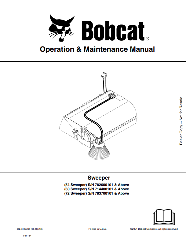 BOBCAT 54, 60, 72 SWEEPER OPERATION AND MAINTENANCE MANUAL 6724016 PDF