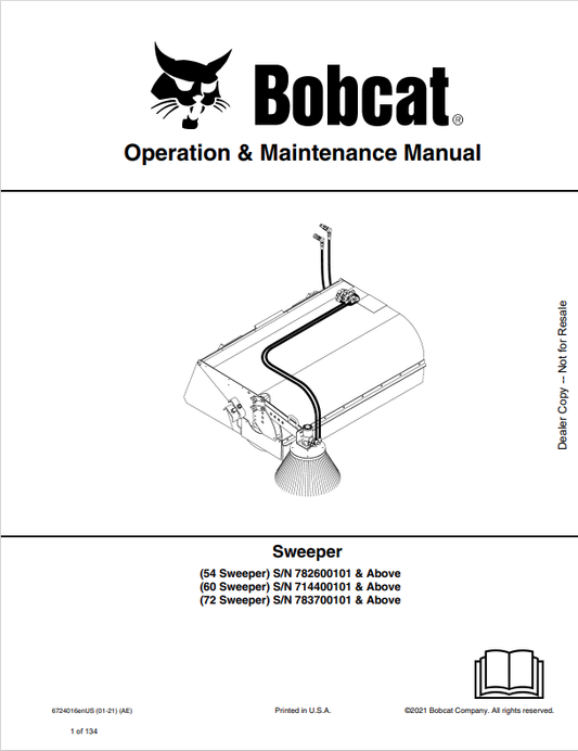BOBCAT 54, 60, 72 SWEEPER OPERATION AND MAINTENANCE MANUAL 6724016 PDF