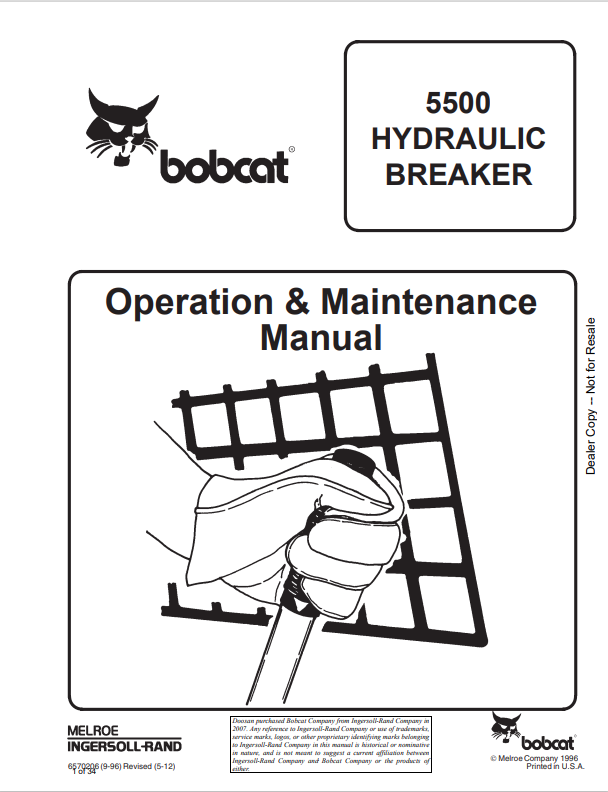 BOBCAT 5500 HYDRAULIC BREAKER OPERATION AND MAINTENANCE MANUAL 6570206 PDF