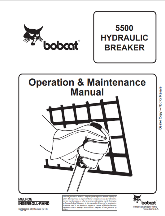 BOBCAT 5500 HYDRAULIC BREAKER OPERATION AND MAINTENANCE MANUAL 6570206 PDF