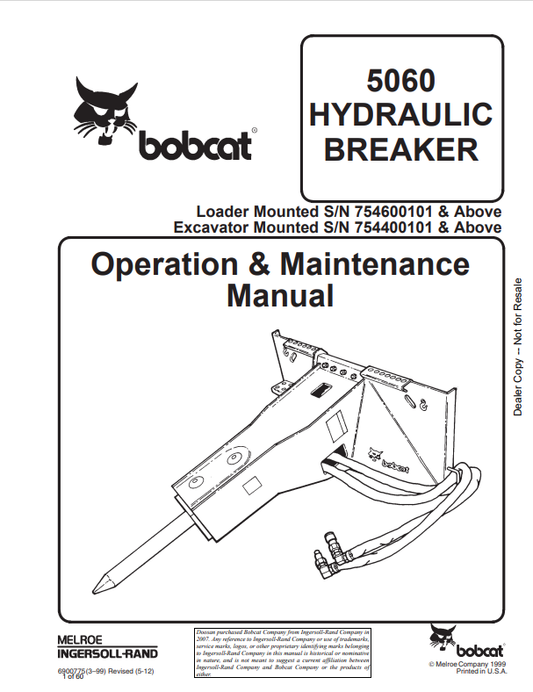 BOBCAT 5500 HYDRAULIC BREAKER OPERATION AND MAINTENANCE MANUAL 6900775 PDF