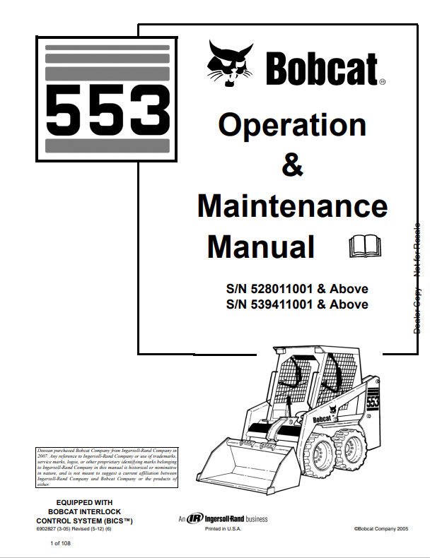 BOBCAT 553 LOADER OPERATION AND MAINTENANCE MANUAL 6902827 PDF