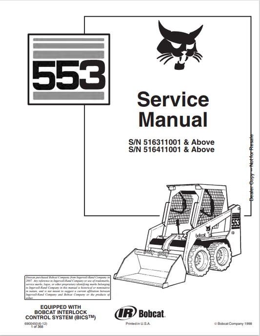 BOBCAT 553 LOADER SERVICE MANUAL 6900450 PDF
