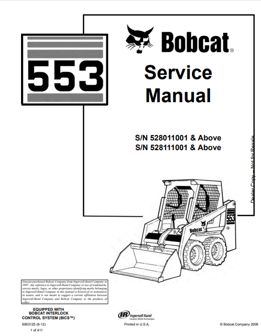 BOBCAT 553 LOADER SERVICE MANUAL 6903125 PDF