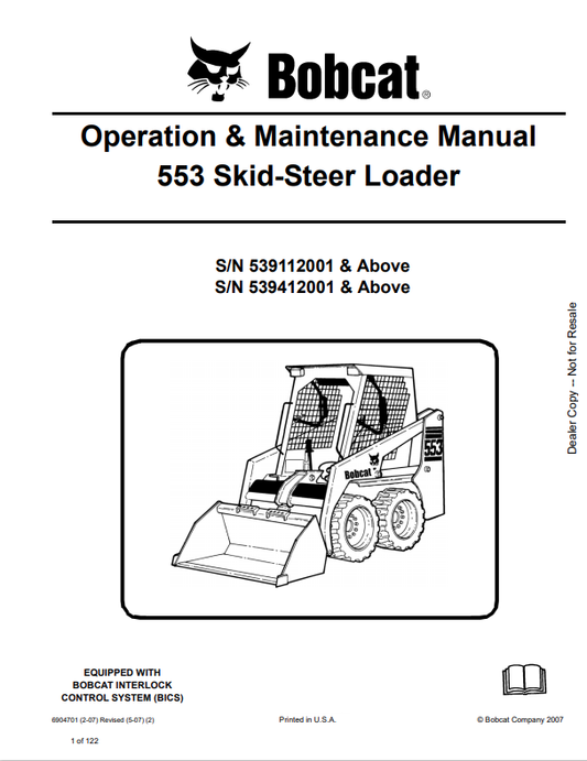 BOBCAT 553 SKID STEER LOADER OPERATION AND MAINTENANCE MANUAL 6904701 PDF