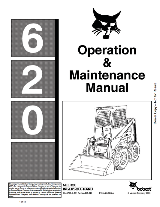 BOBCAT 620 LOADER OPERATION AND MAINTENANCE MANUAL 6549746 PDF