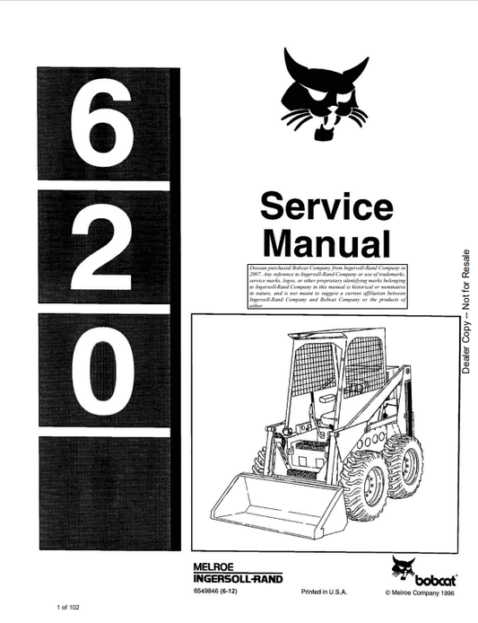 BOBCAT 620 LOADER SERVICE MANUAL 6549846 PDF