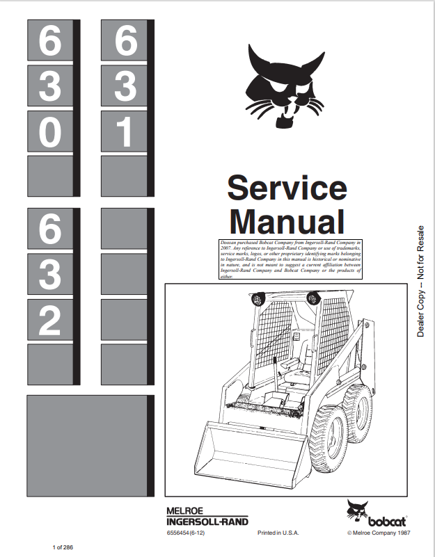 BOBCAT 630, 631, 632 LOADER SERVICE MANUAL 6556454 PDF