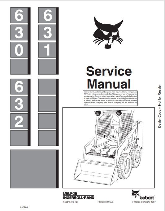 BOBCAT 630, 631, 632 LOADER SERVICE MANUAL 6556454 PDF