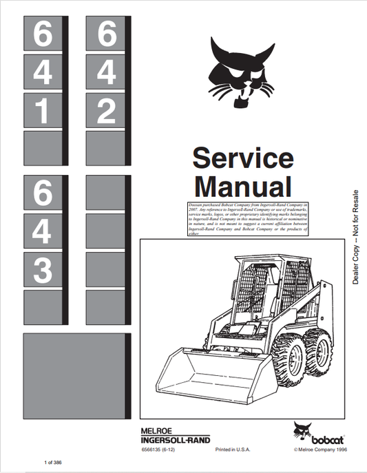 BOBCAT 641, 642, 643 LOADER SERVICE MANUAL 6566135 PDF