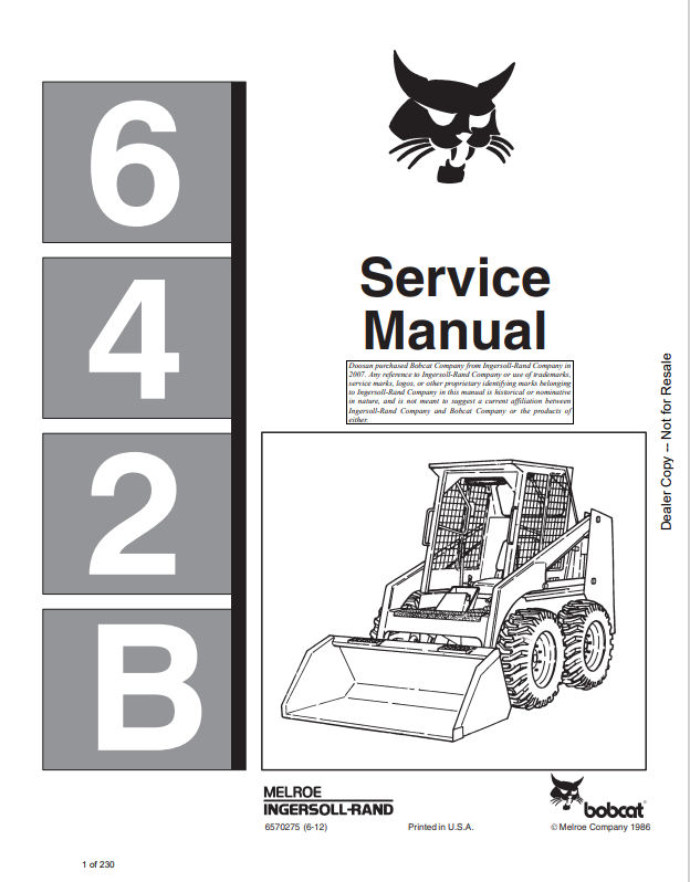 BOBCAT 642-B LOADER SERVICE MANUAL 6570275 PDF