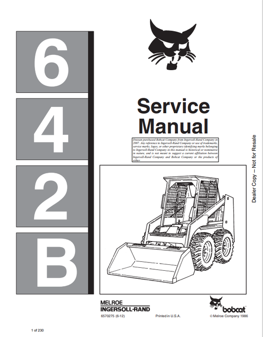 BOBCAT 642-B LOADER SERVICE MANUAL 6570275 PDF