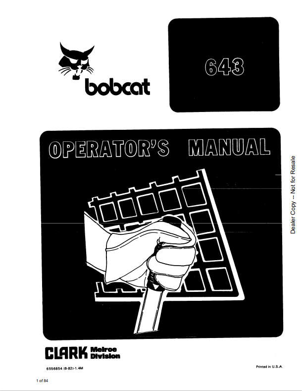 BOBCAT 643 LOADER OPERATOR MANUAL 6556854 PDF