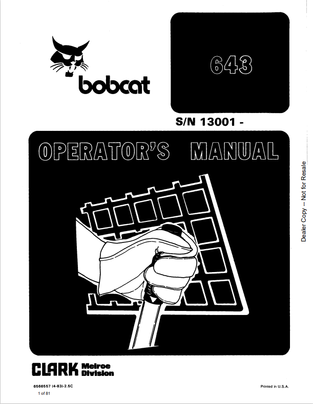 BOBCAT 643 LOADER OPERATOR MANUAL 6566557 PDF