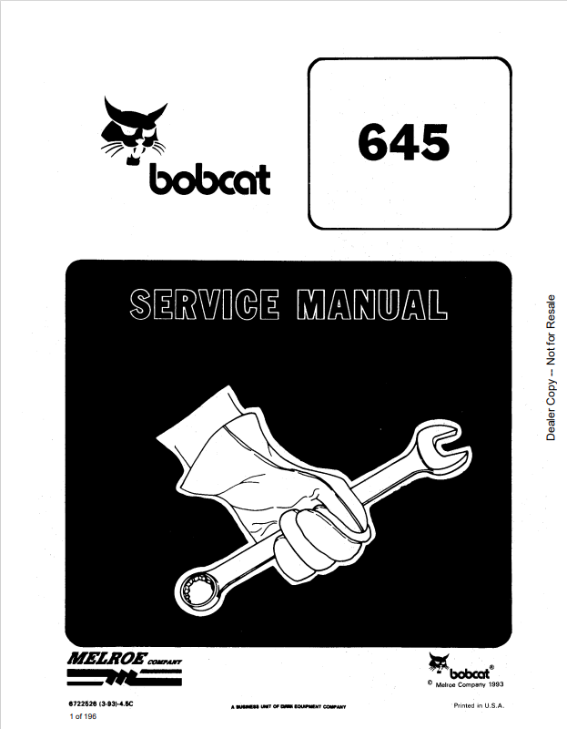 BOBCAT 645 LOADER SERVICE MANUAL 6722526 PDF