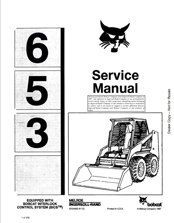 BOBCAT 653 LOADER SERVICE MANUAL 6724493 PDF