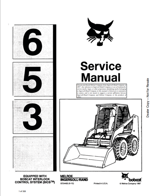 BOBCAT 653 LOADER SERVICE MANUAL 6724493 PDF