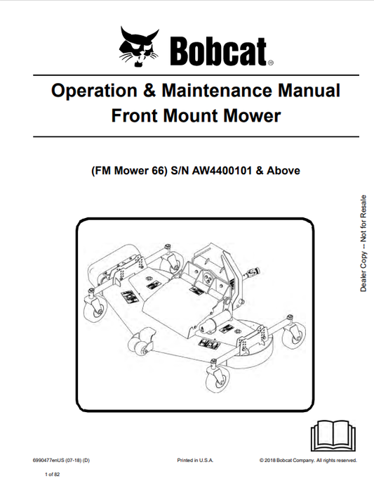 BOBCAT 66FM FRONT MOUNT MOWER OPERATION AND MAINTENANCE MANUAL 6990477 PDF