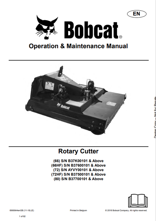 BOBCAT 66, 66HF, 72, 72HF, 80 ROTARY CUTTER OPERATION AND MAINTENANCE MANUAL 6990844 PDF