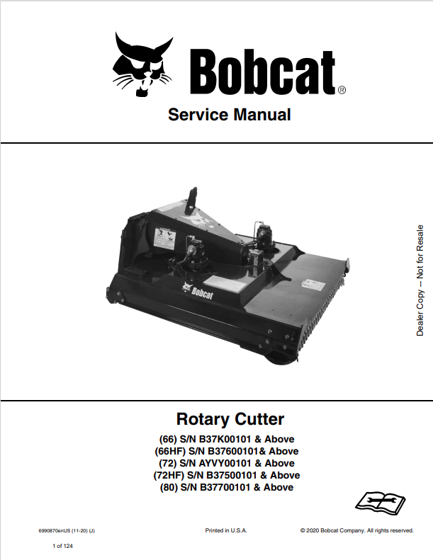 BOBCAT 66, 66HF, 72, 72HF, 80 ROTARY CUTTER SERVICE MANUAL 6990870 PDF