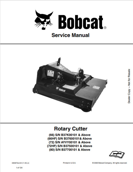 BOBCAT 66, 66HF, 72, 72HF, 80 ROTARY CUTTER SERVICE MANUAL 6990870 PDF