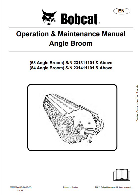 BOBCAT 68, 84 ANGLE BROOM OPERATION AND MAINTENANCE MANUAL 6900597 PDF