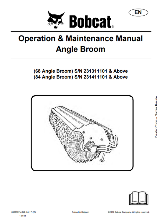 BOBCAT 68, 84 ANGLE BROOM OPERATION AND MAINTENANCE MANUAL 6900597 PDF