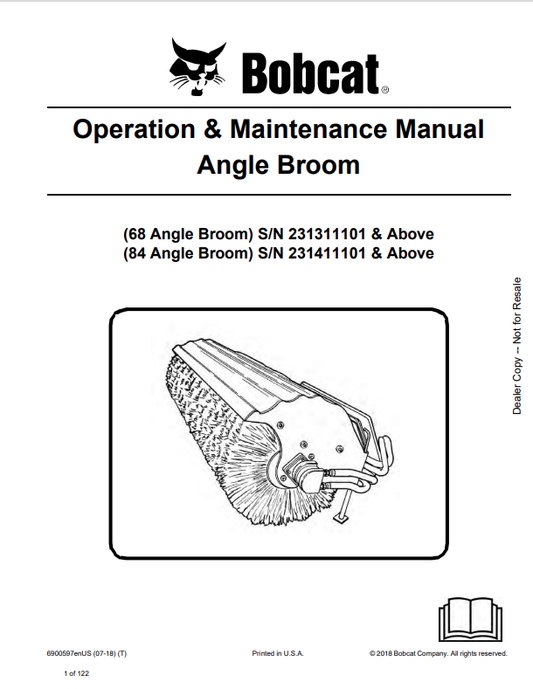BOBCAT 68, 84 ANGLE BROOM OPERATION AND MAINTENANCE MANUAL 6900597 PDF