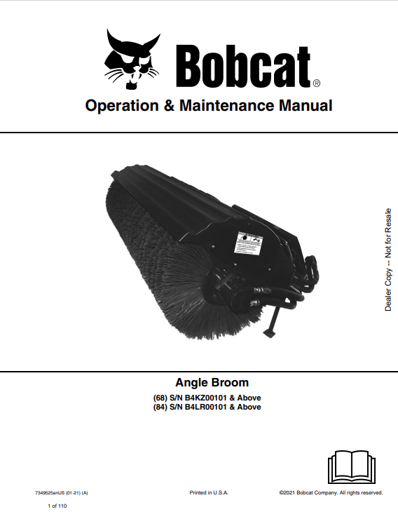 BOBCAT 68, 84 ANGLE BROOM OPERATION AND MAINTENANCE MANUAL 7349525 PDF