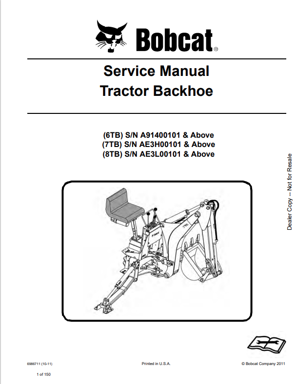 BOBCAT 6TB, 7TB, 8TB TRACTOR BACKHOE SERVICE MANUAL 6986711 PDF
